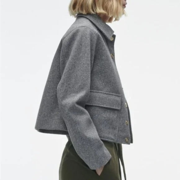 Zara Women’s Short Button Front Collared Coat in Grey Size L - Picture 4 of 14